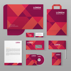 Vinous stationery template design with geometric pattern. Set of business corporate identity mock up. Documentation for business.
