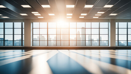 Abstract blurred interior modern hall space with business and empty space, people working,...