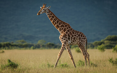 Obraz premium Giraffe standing in meadow. Generative AI