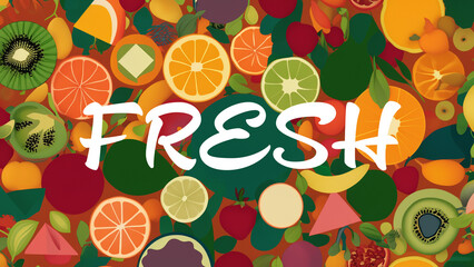 Vegetarian wallpaper with colorful fresh fruits vegan mosaic 4K	