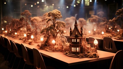 Miniature Christmas Village: Festive Toy Houses and Decorations in Winter Setting
