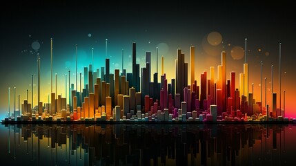 Urban Night Glow: Futuristic Cityscape Illustration with Neon Lights and Skyscrapers