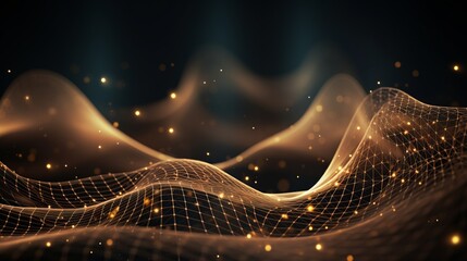 Golden abstract background with dots and weave lines for cyberspace and network security design