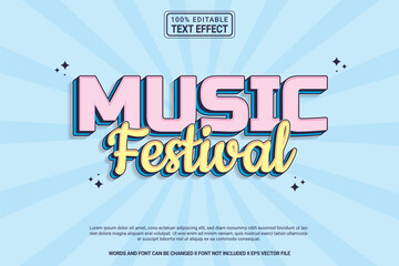 Editable text effect Music Festival 3d cartoon template style modern premium vector