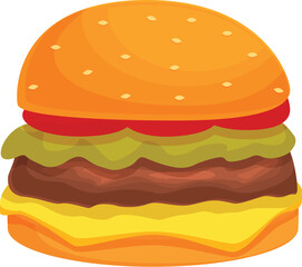 Burger food icon cartoon vector. Fat slice bun. Lunch cheese ham