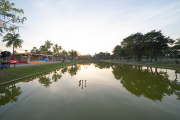 Sukhothai Historical Park festival, buddha pagoda stupa in a temple, Sukhothai, Thailand. Thai buddhist temple architecture. Tourist attraction.