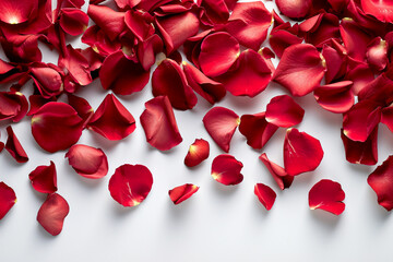 A transparent white background adorned with red rose petals