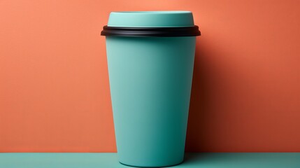 Trendy color coffee cup mockup on solid background for branding and advertising purposes