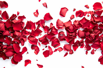 A transparent white background adorned with red rose petals