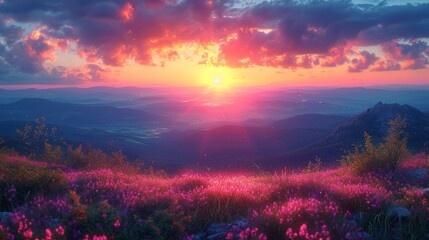 Landscape with Vibrant Sunset, a breathtaking sunset over a picturesque landscape, with vibrant colors filling the sky