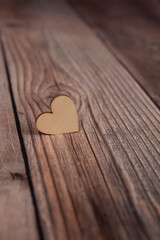Wooden heart on wooden background, love concept, Valentine's Day