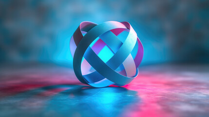 3D geometric shapes interlocking in cool tones.