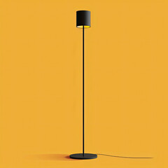 A contemporary floor lamp against a yellow background.