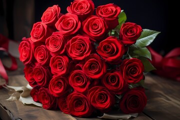 A bouquet of red roses, a timeless symbol of love and romance, beautifully arranged.