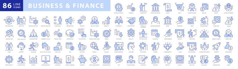 Finance and business line icons collection. Big UI icon set in a flat design. Thin outline icons pack. Vector illustration EPS10 - 715791949