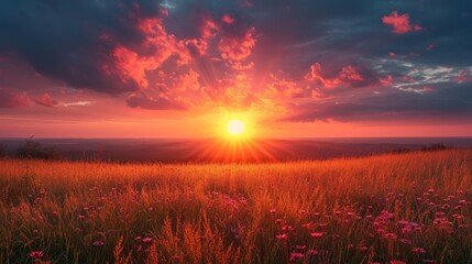 Landscape with Vibrant Sunset, a breathtaking sunset over a picturesque landscape, with vibrant colors filling the sky