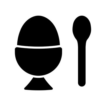 Breakfast food icon. Soft boiled egg in eggshell in egg holder. Vector illustration.