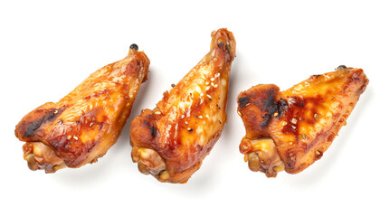 grilled chicken wings isolated on white background, top view