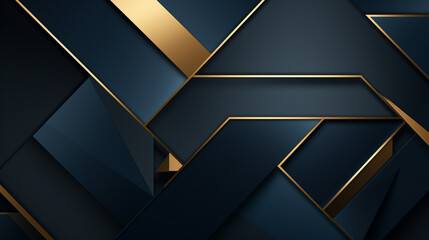 3D panoramic blue gold metal background. Modern geometric shape gradient metal digital technology wallpaper. Luxury pattern website banner. High-quality ultra-realistic matt finish. Generative AI