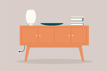 modern interior with wooden dresser - vector illustration