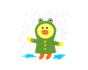Obraz premium Illustration of cute duck wear raincoat and playing on the rainy day
