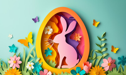 easter bunny silhouette in paper cut egg frame