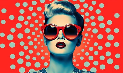 Retro vintage pop-art woman in sunglasses. Creative 1950s background wallpaper, Generative AI  - obrazy, fototapety, plakaty