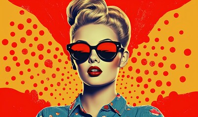 Retro vintage pop-art woman in sunglasses. Creative 1950s background wallpaper, Generative AI 