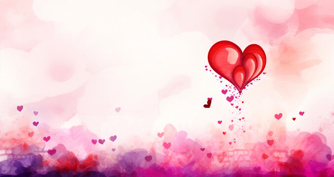 Happy Valentine's Day background with a heart shape on the blurred red heart image, copy space, Valentine's banner