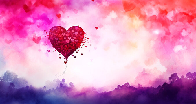Happy valentines day background with heart shape balloon on blurred red heart image