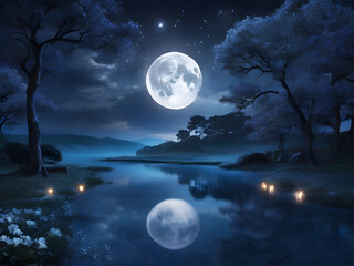 Fototapeta na wymiar The magical glow of Moonlit Night