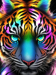 A very nice tiger head in neon color Generative AI