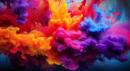 Holiday concept of Multi color paint ink power explosion effect abstract background