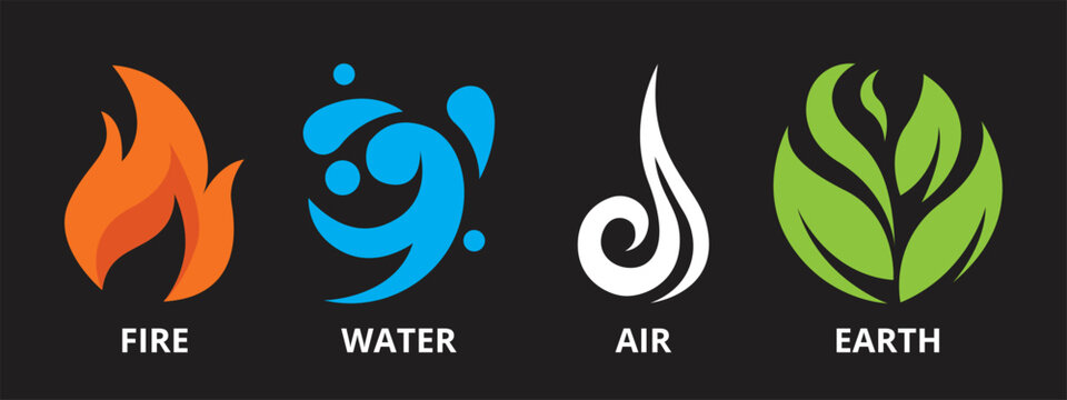 illustration of four element; fire; water; air; earth