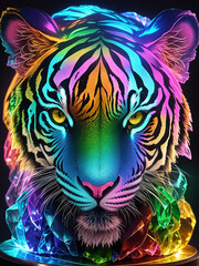 A very nice tiger head in neon color Generative AI