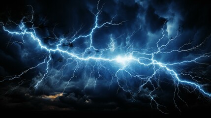 Thunderstorm Power: Dramatic Lightning Strike Illuminating the Dark Night Sky