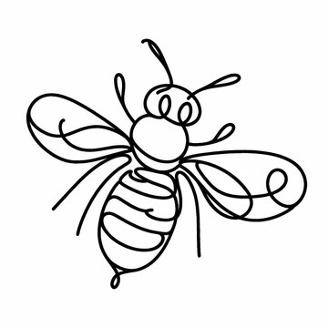 One continuous line drawing of bee logo icon. Trendy single line draw design vector illustration