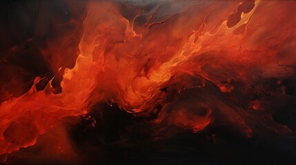 Fiery orange and crimson red acrylic pours streaming abstract