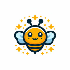 Obraz premium cute bee logo icon flat vector illustration abstract clipart isolated on white background