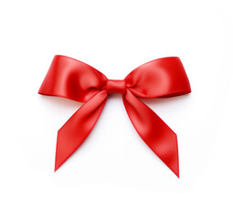 Red ribbon bow banner isolated on white background with copy space