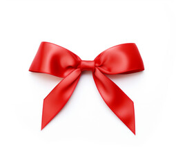 Fototapeta premium Red ribbon bow banner isolated on white background with copy space
