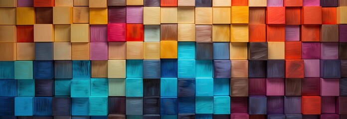 abstract block stack wooden 3d cubes, colorful wood texture for backdrop - obrazy, fototapety, plakaty