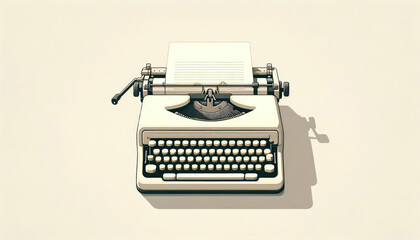 Classic typewriter with paper sheet isolated on a beige backdrop, symbolizing retro writing.World writers day.World poetry day.