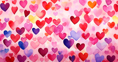 Valentine's day vibrant watercolor concept with hundreds of happy and beautiful hearts