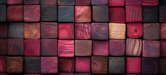 assorted wooden cubes in warm tones of bordeaux color  - obrazy, fototapety, plakaty