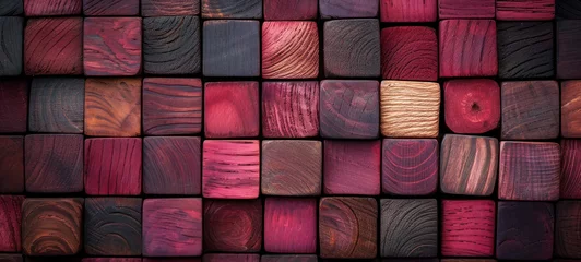 Fotobehang assorted wooden cubes in warm tones of bordeaux color  © Klay