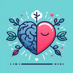 Heart and Brain concept, conflict between emotions and rational thinking, teamwork and balance between soul and intelligence. Vector logo - obrazy, fototapety, plakaty