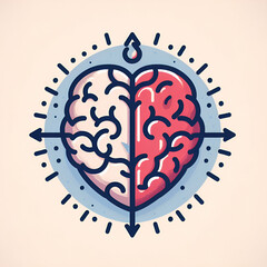 Heart and Brain concept, conflict between emotions and rational thinking, teamwork and balance between soul and intelligence. Vector logo
