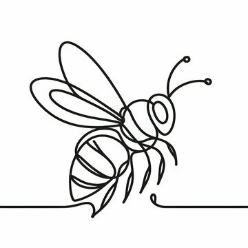 One continuous line drawing of bee logo icon. Trendy single line draw design vector illustration