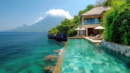 Obraz premium Luxury Travel Experiences with ocean, pool and beautiful weather